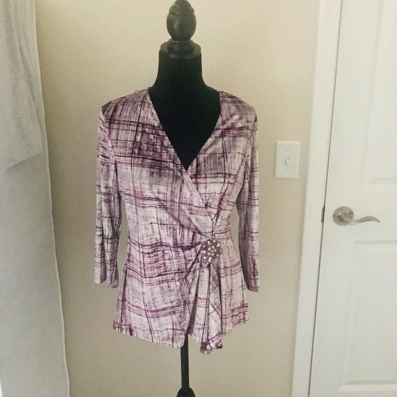 Nine West Purple Velvet Faux Wrap Top Size Large - Picture 2 of 6